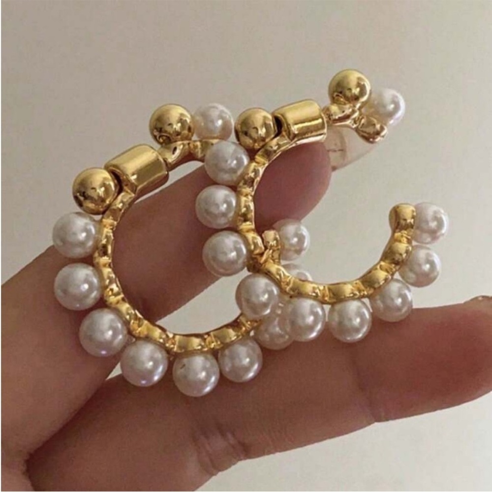 Anthropologie Gold and Pearl Embellished Earrings